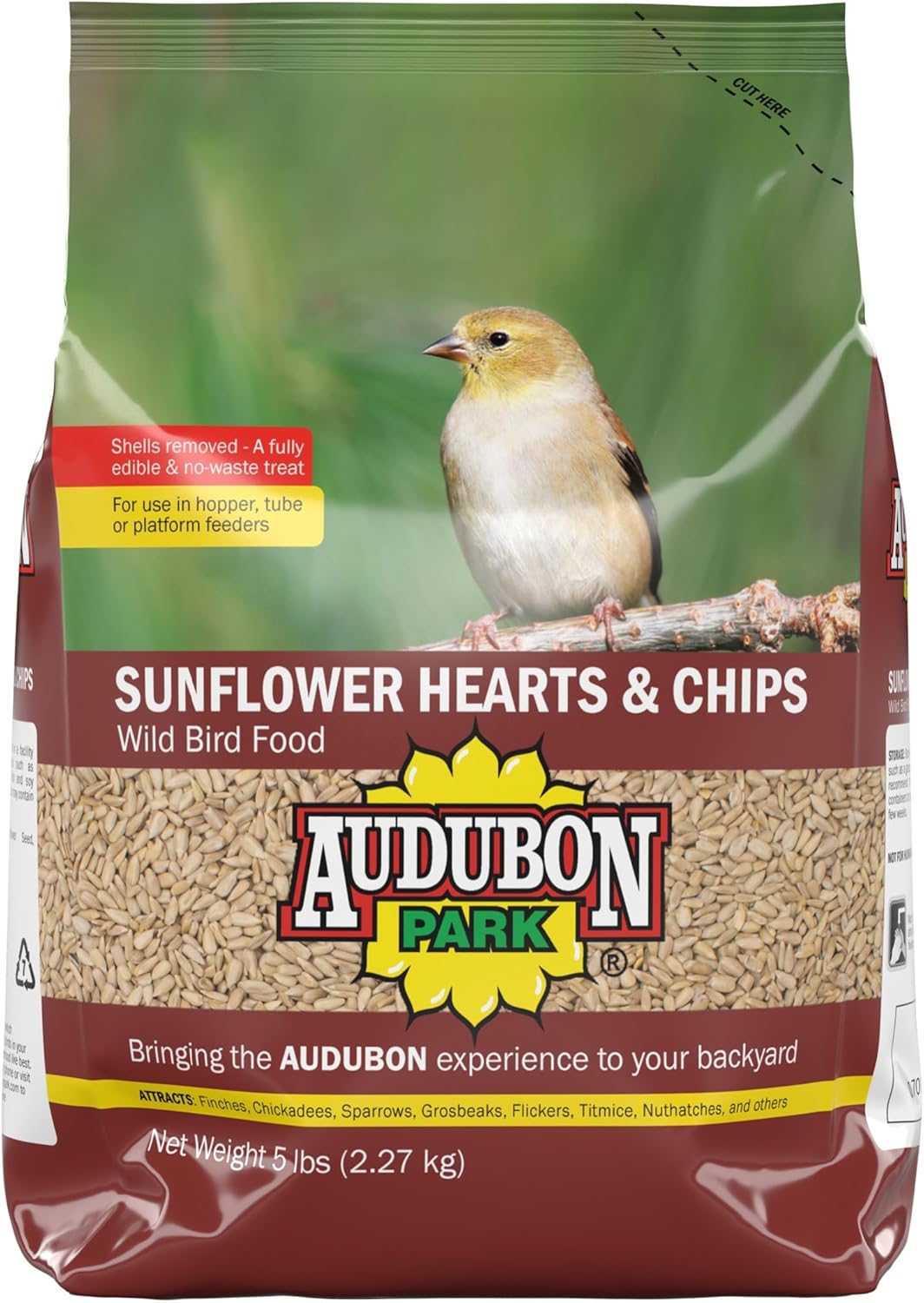 Audubon Park Sunflower Hearts &amp; Chips Wild Bird Food, No Mess Sunflower Seeds for Birds, 5-Pound Bag