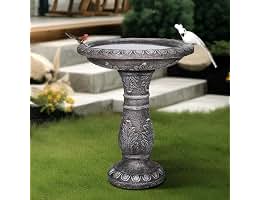 SKYFIRE 24.4-inch H Cement Bird Bath (B0CZDWSS93)