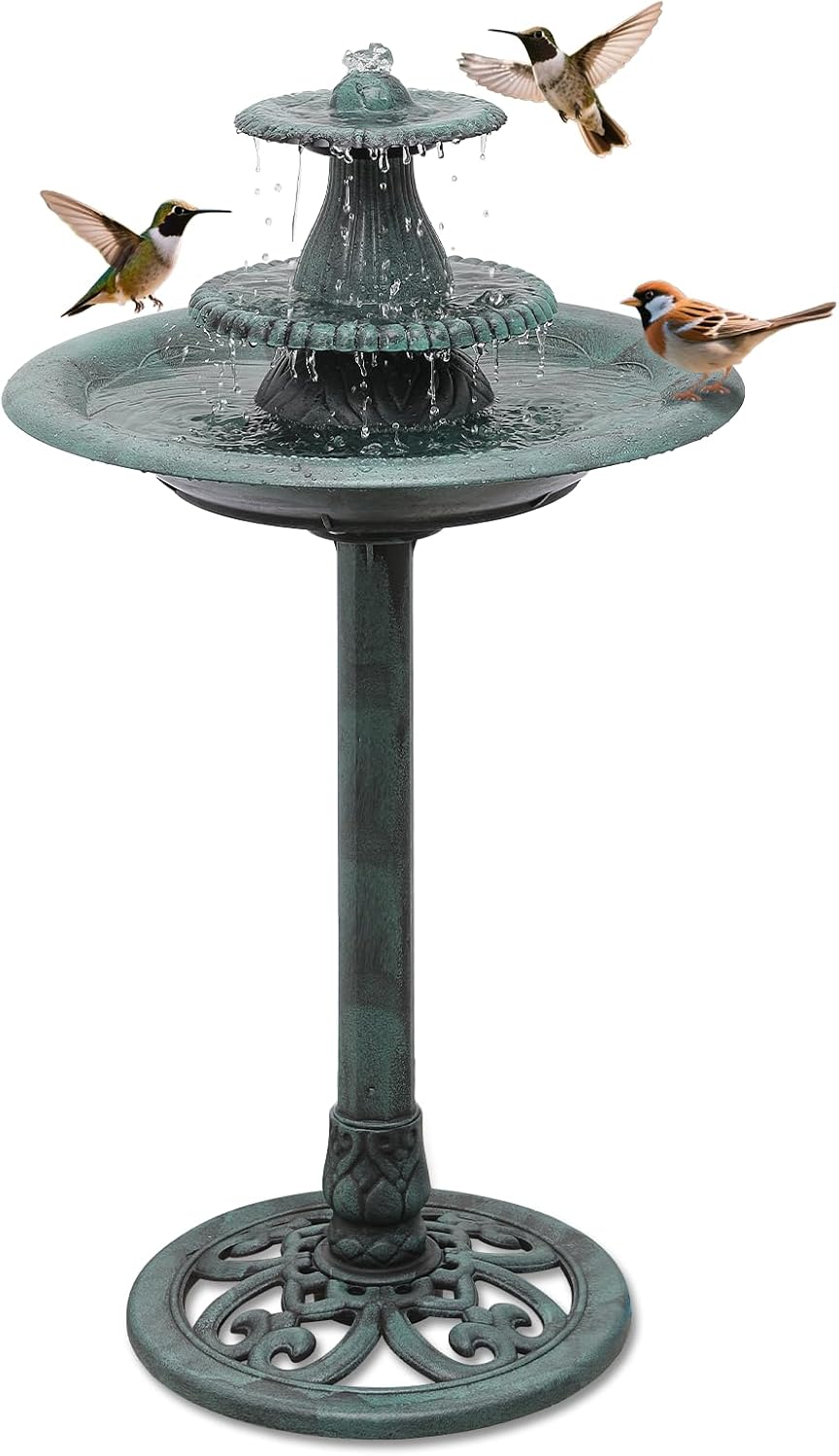 Athena Collection 37" Bird Bath for Outside with Recirculating Pump, Green